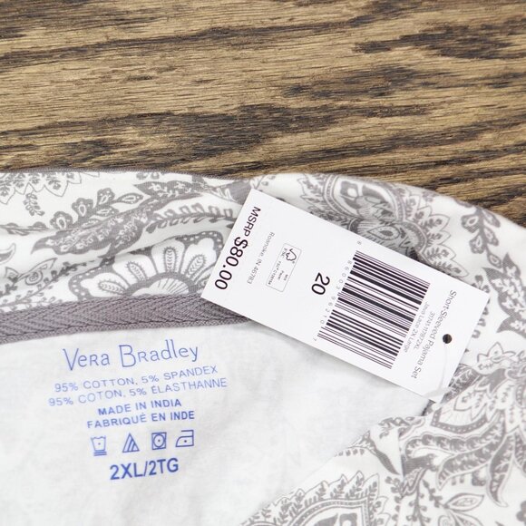 NWT Vera Bradley Cotton Pajama Set Button-up Shirt and Shorts Java Lace Gray 2XL - Picture 7 of 9